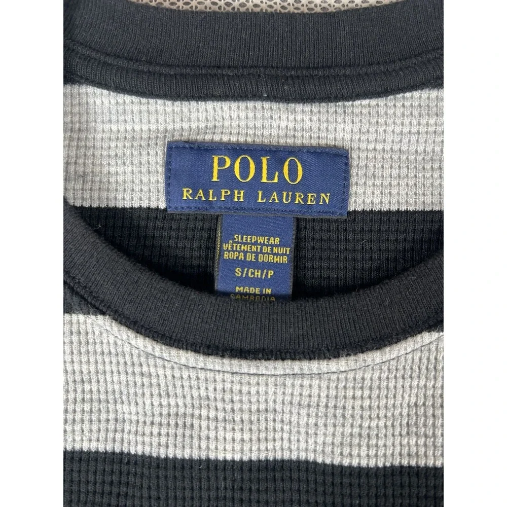 Polo Ralph Lauren Waffle Knit Size SMALL  T Shirt Black Gray Crew Neck